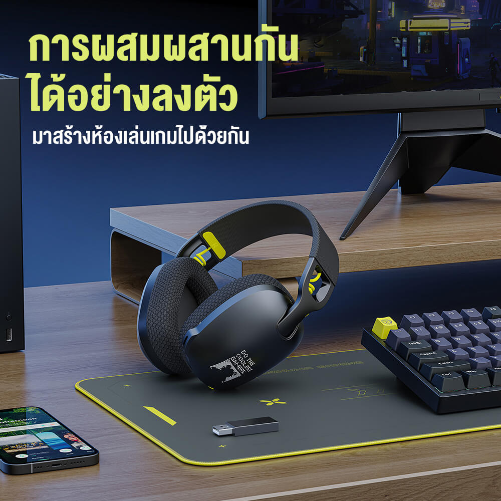 หูฟังเกมมิ่งไร้สาย Onikuma Kuma หูฟังระดับ E-Sports เชื่อมต่อได้ 3 โหมด - สีดำ_8